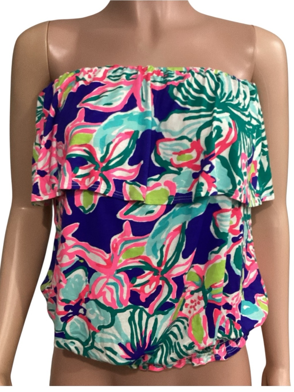 Lilly Pulitzer Katelyn Floral Strapless Ruffle Tube Top in Casa Azul Medium
